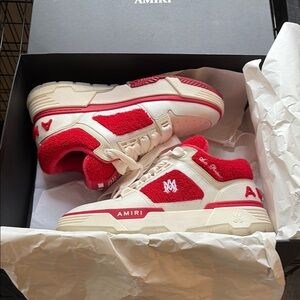AMIRI Red and White High-Top Sneakers